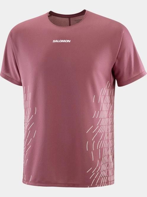 Salomon Sense Aero SS Tee Gfx M férfi rövid ujjú sport póló bordó színben 4