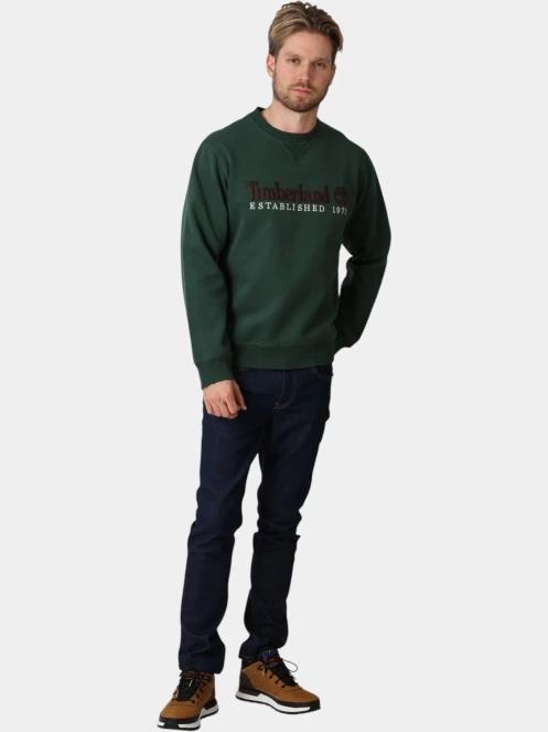 Timberland Established 1973 Embroidered Logo Bb Crew férfi pulóver sötétzöld színben 5