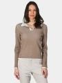 Luhta Luhta Inkarila női hosszú ujjú galléros póló barna színben 1